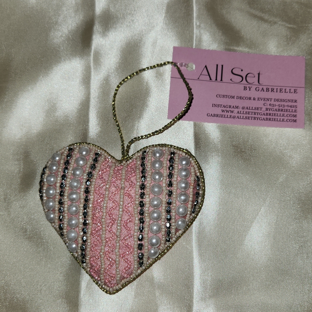 All Set by Gabrielle Pink Beaded Heart Ornament - Picture 4 of 6